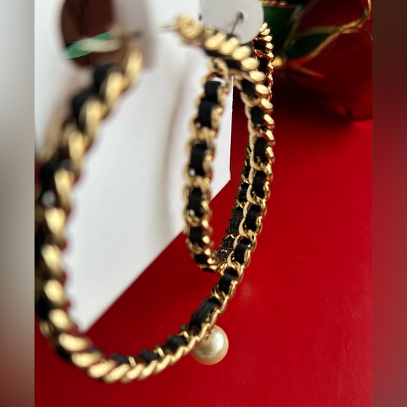 Karl Lagerfeld Gold and Black Hoop Earrings - Picture 3 of 7